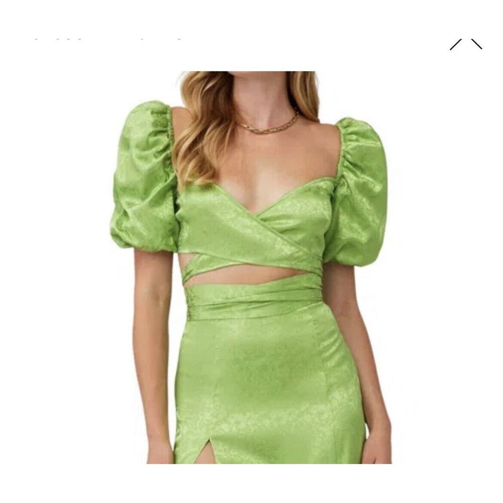 NWT Ronny Kobo XS Zano‎ Crop Top Green Tie Around Puff Sleeve Adjustable